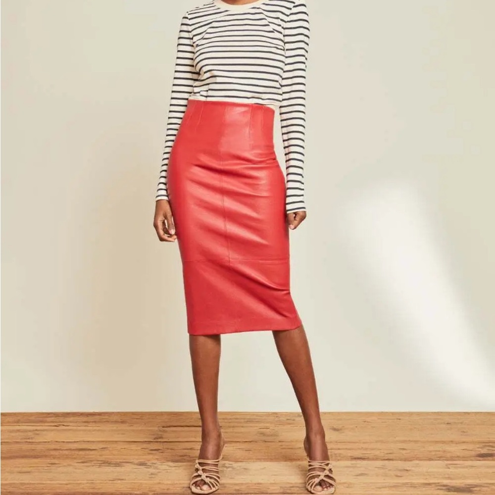 NWOT Veronica Beard Kaliyah Vintage Red Leather Skirt